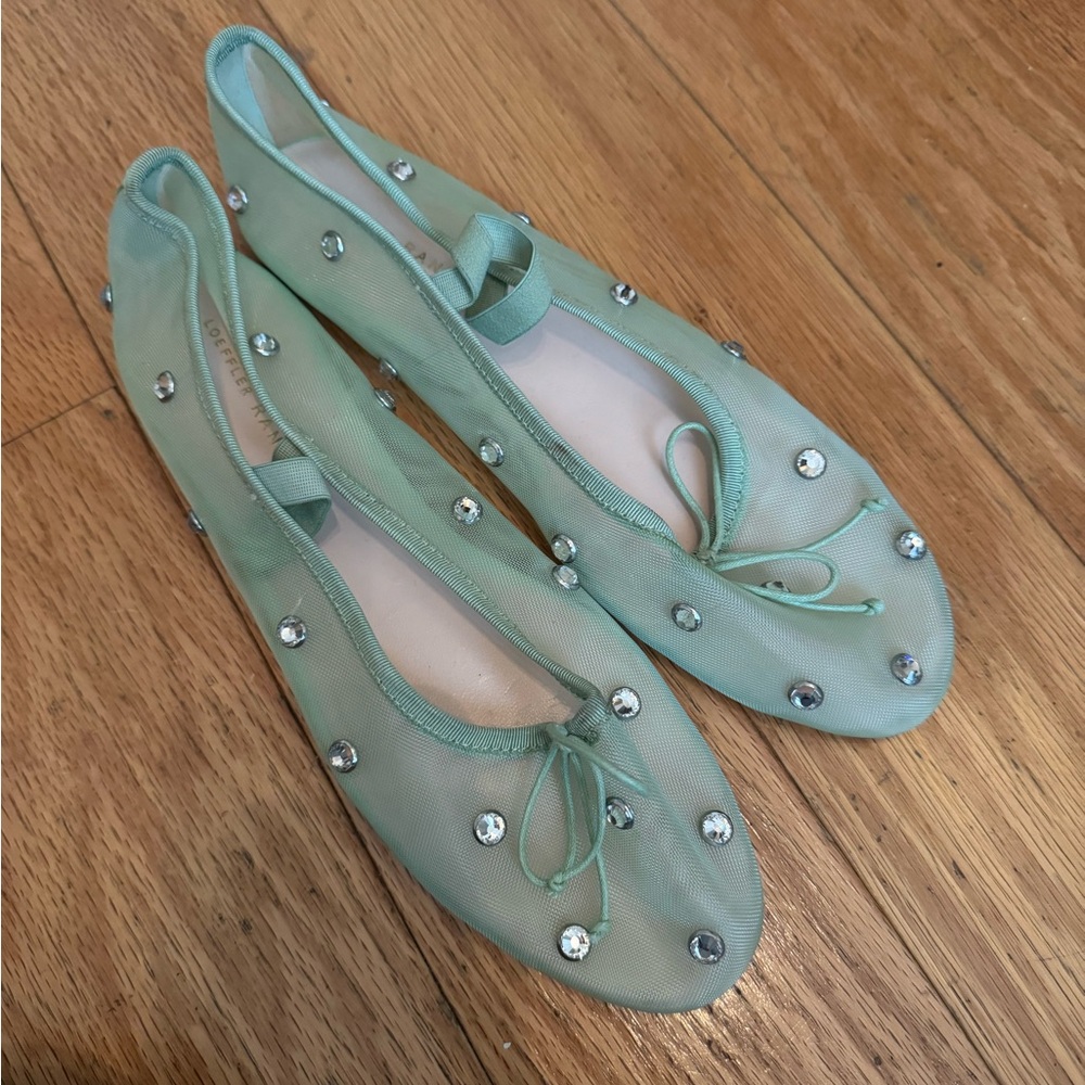 Loeffler Randall Mint Green Crystal-Studded Ballet Flats